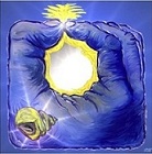 blauwe hand